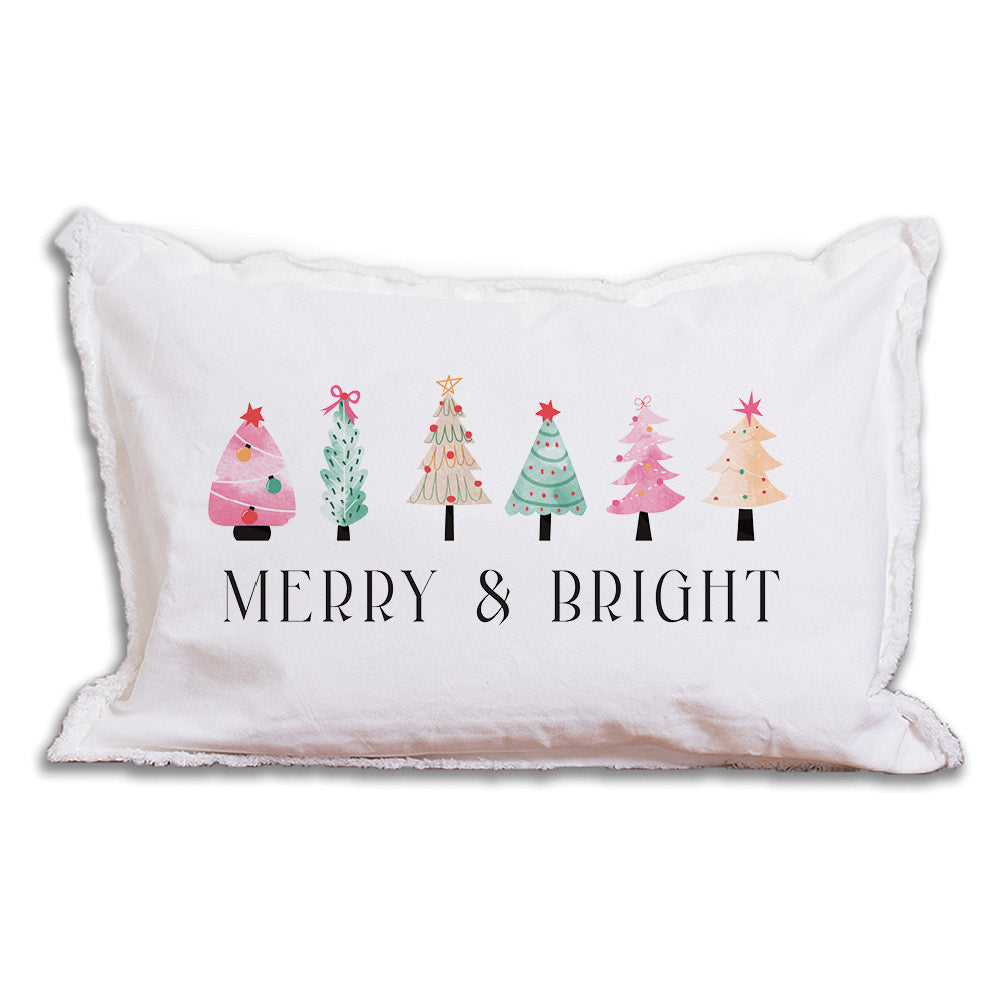 Merry & Bright Festive Christmas Trees Lumbar Pillow