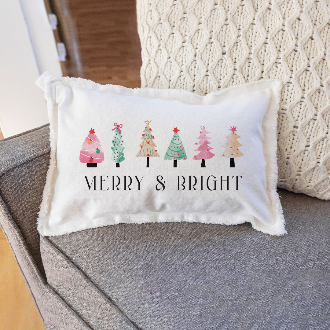 Merry & Bright Festive Christmas Trees Lumbar Pillow