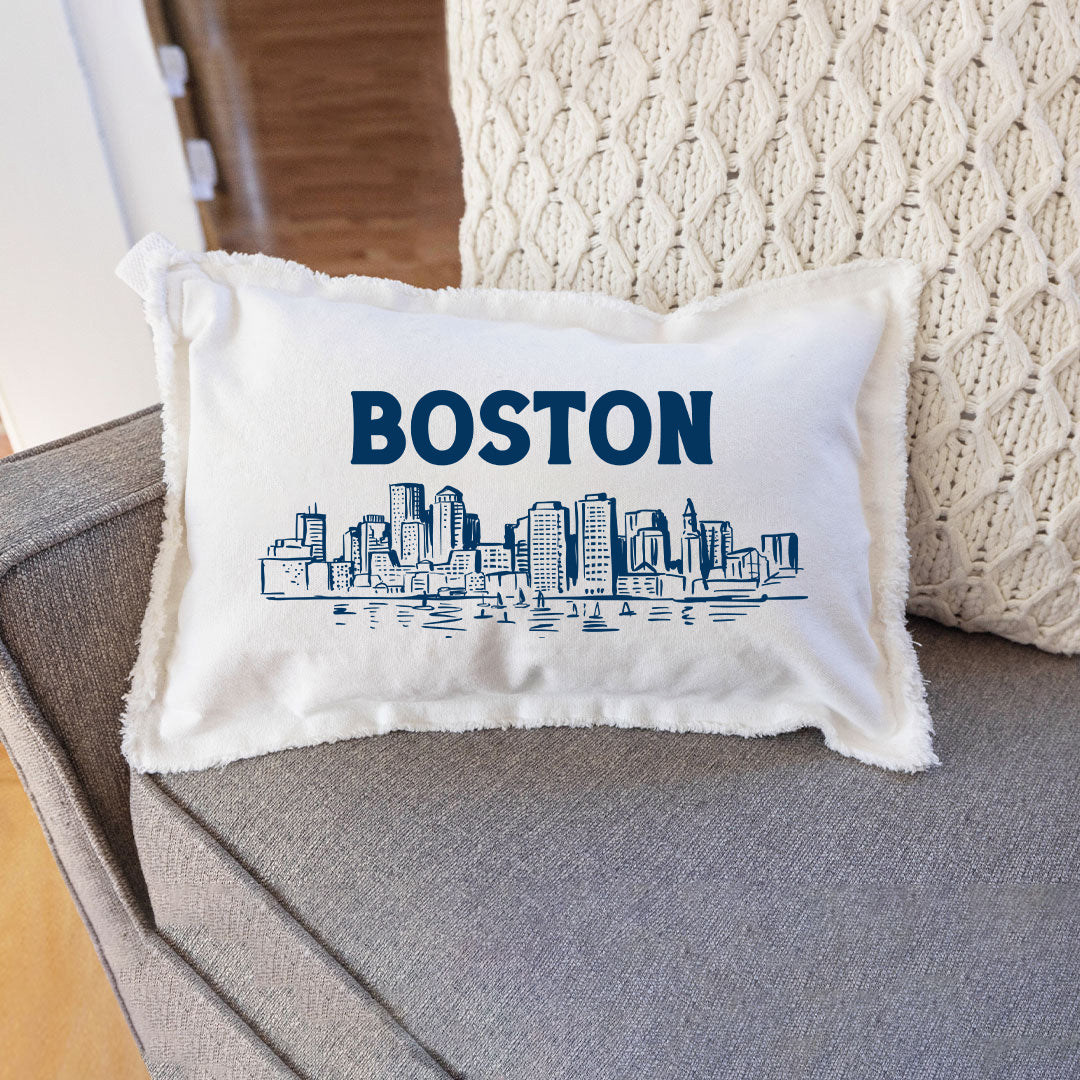 Navy Boston Skyline Lumbar Pillow