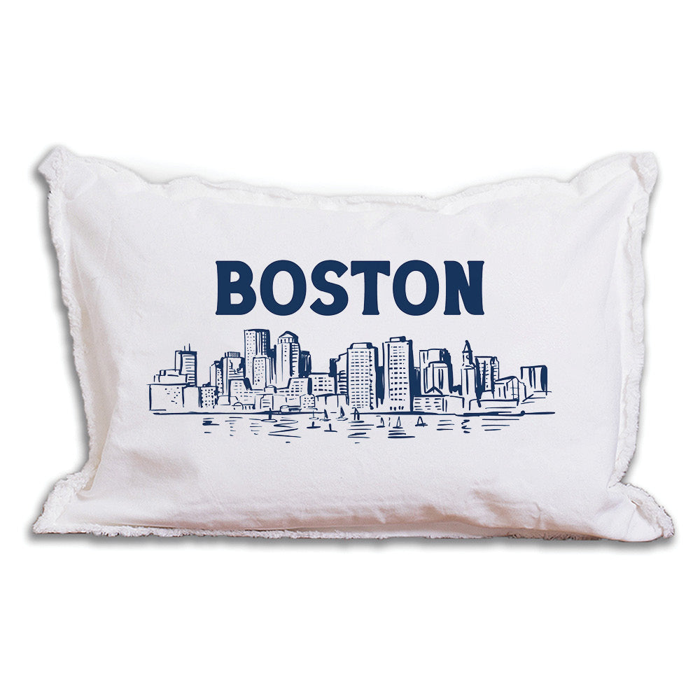 Navy Boston Skyline Lumbar Pillow