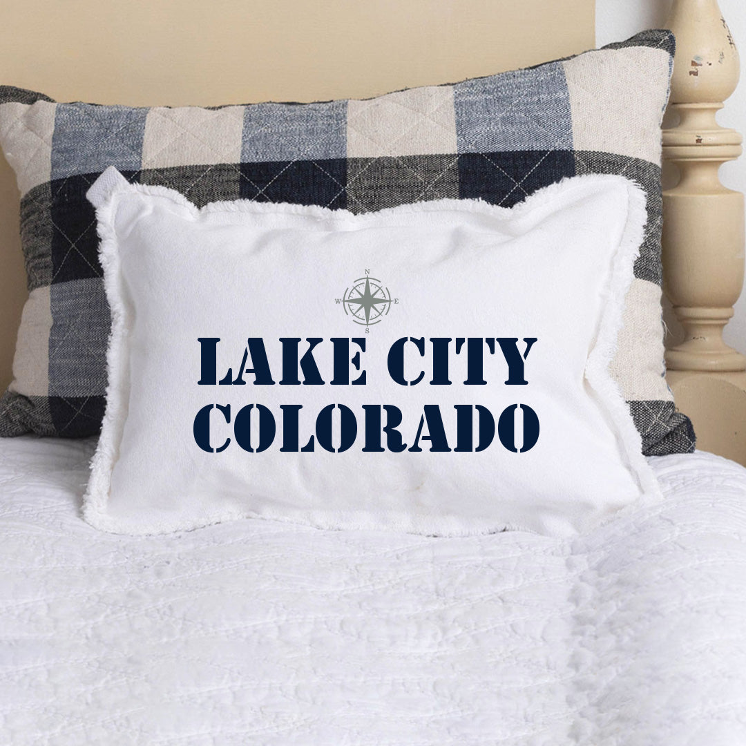 Compass Two Line Text Personalized Lumbar Pillow