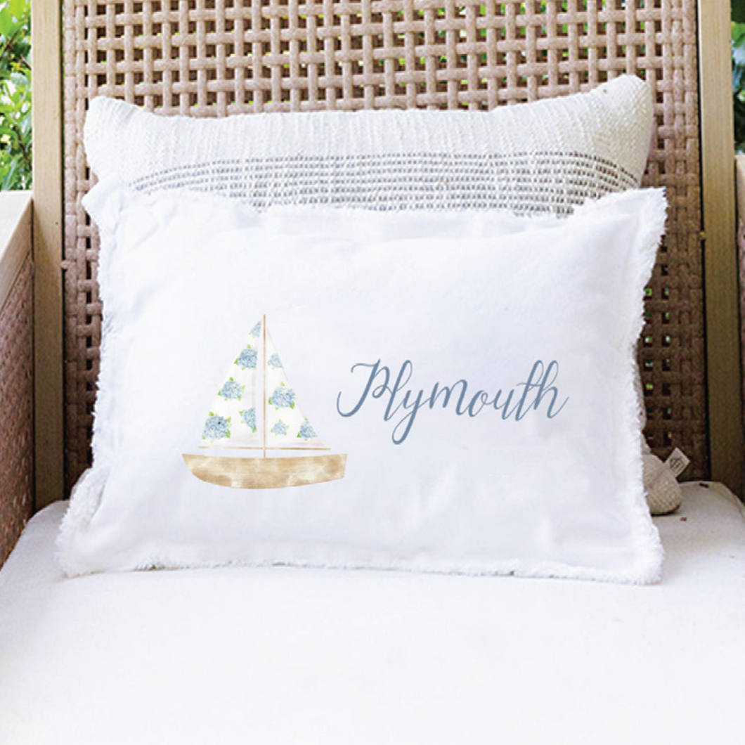 Personalized Hydrangea Sailboat Lumbar Pillow