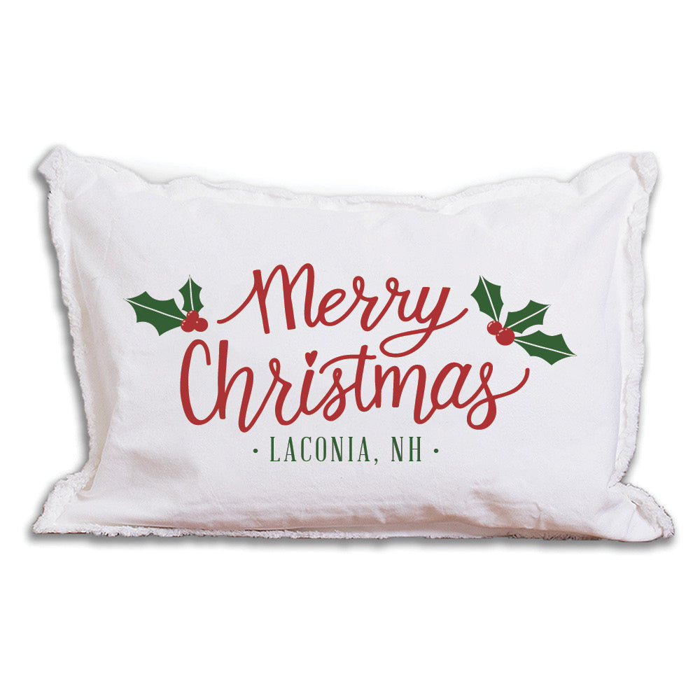 Personalized Merry Christmas Holly Leaves Lumbar Pillow