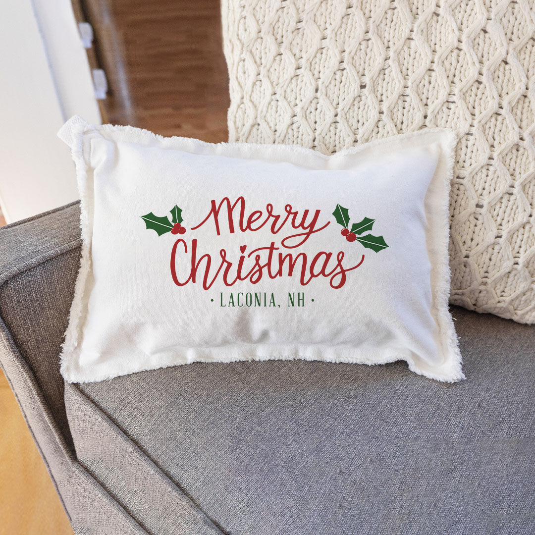 Personalized Merry Christmas Holly Leaves Lumbar Pillow