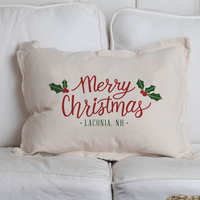 Personalized Merry Christmas Holly Leaves Lumbar Pillow