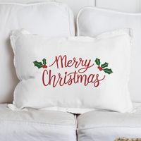 Merry Christmas Holly Leaves Lumbar Pillow