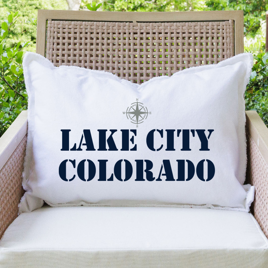 Compass Two Line Text Personalized Lumbar Pillow