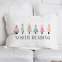 Personalized Merry & Bright Festive Christmas Trees Lumbar Pillow