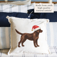 Chocolate Lab Santa Hat Pillow