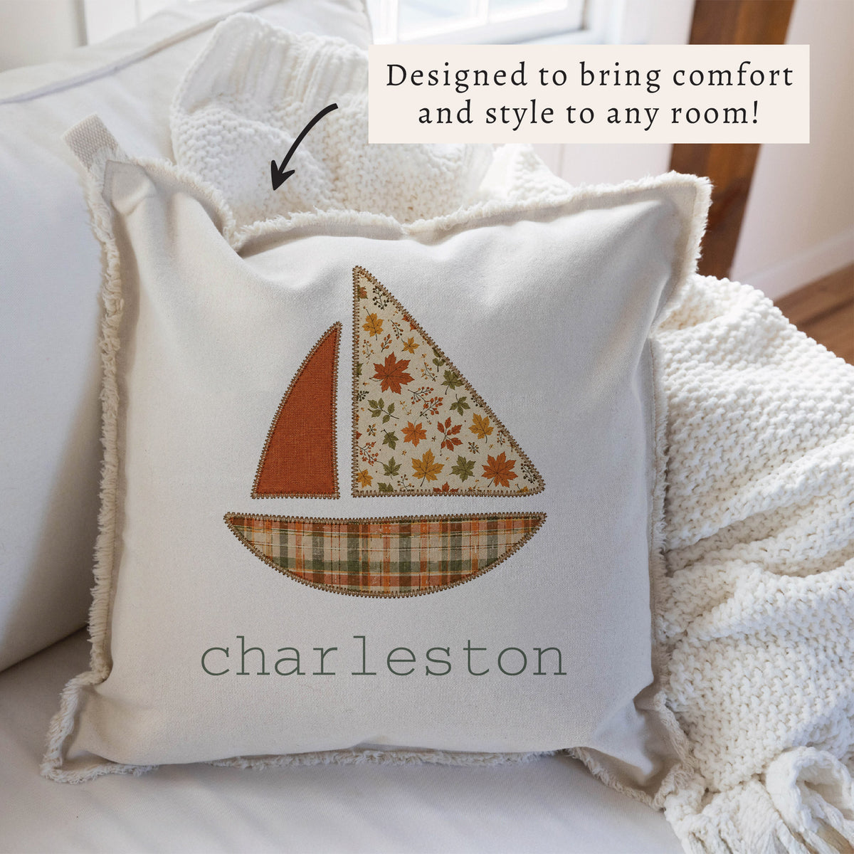 Fall Sailboat Personalized Pillow