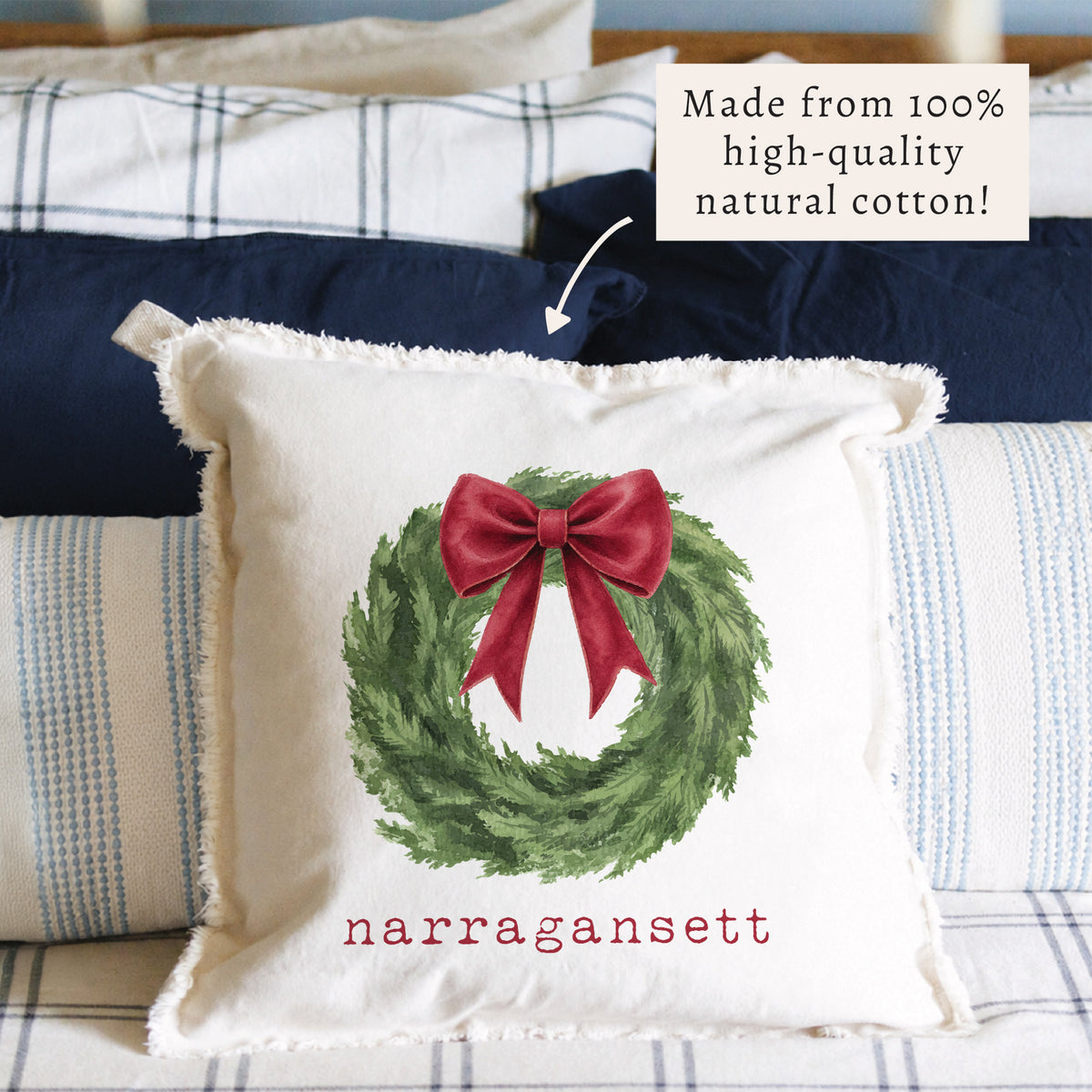 Holiday Wreath Personalized Pillow
