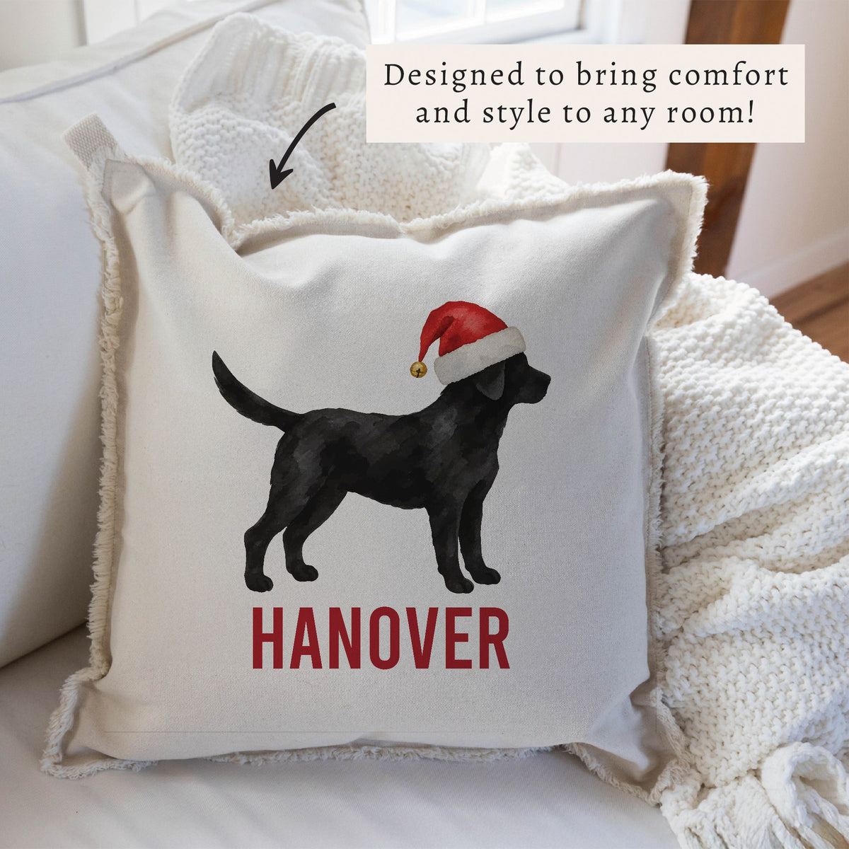 Black Lab Santa Hat Personalized Pillow