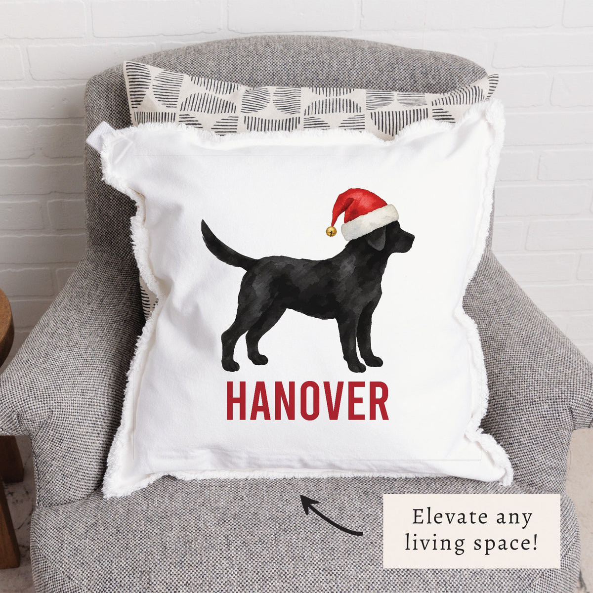 Black Lab Santa Hat Personalized Pillow