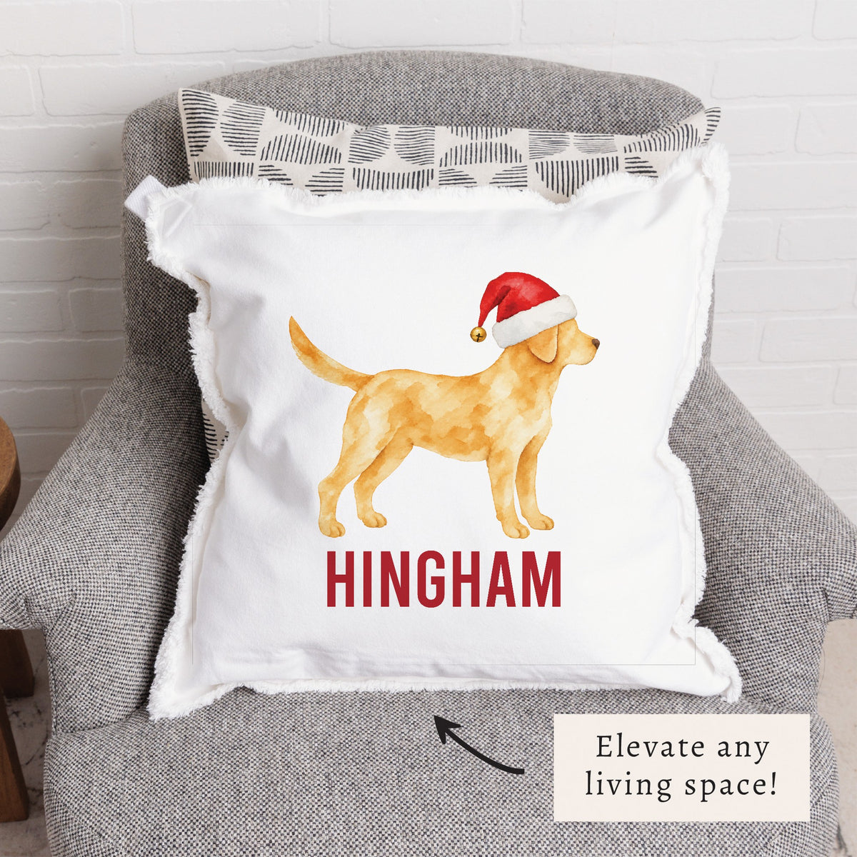 Yellow Lab Santa Hat Personalized Pillow