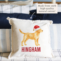 Yellow Lab Santa Hat Personalized Pillow