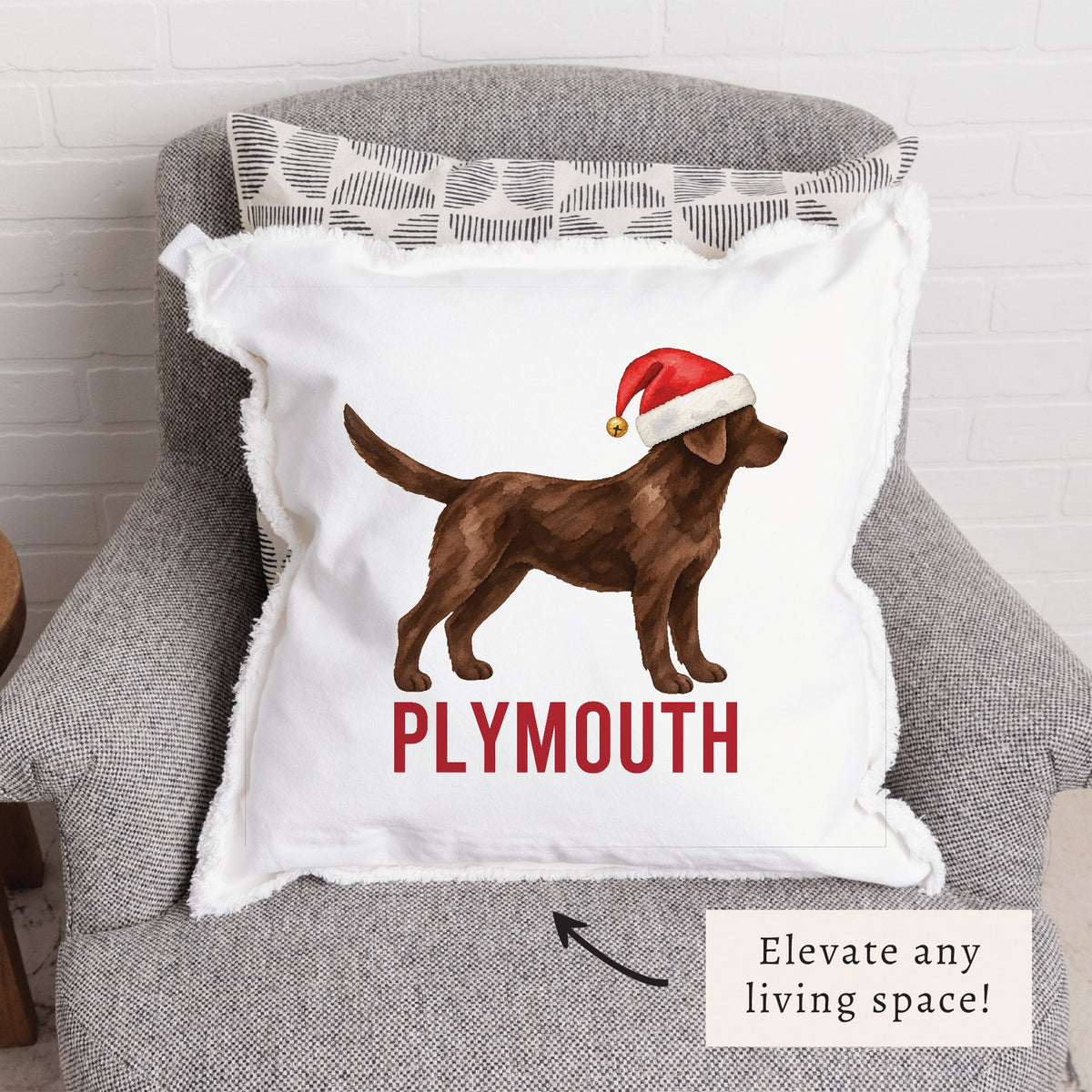 Chocolate Lab Santa Hat Personalized Pillow