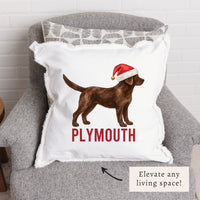 Chocolate Lab Santa Hat Personalized Pillow