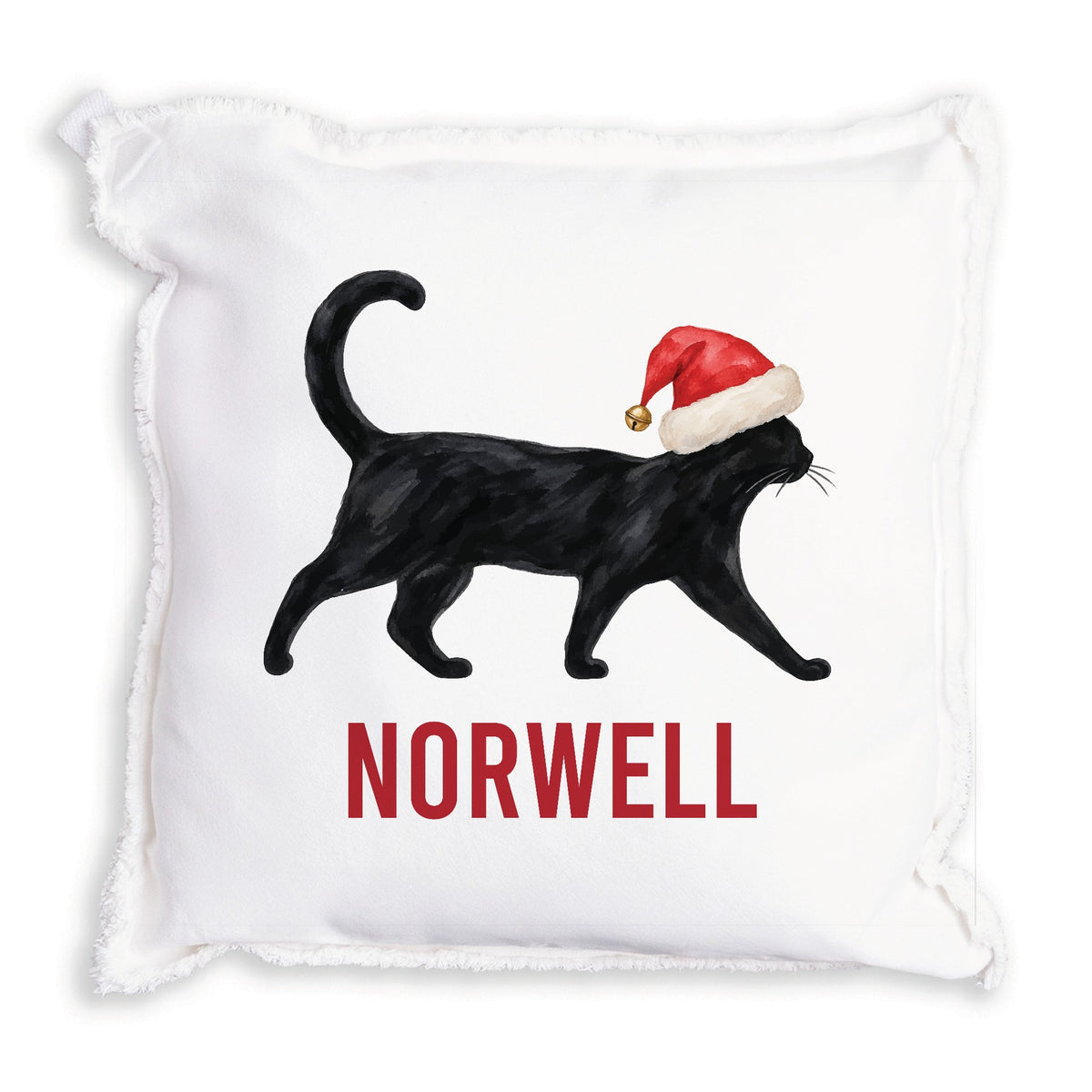 Black Cat Santa Hat Personalized Pillow