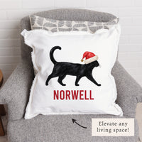 Black Cat Santa Hat Personalized Pillow