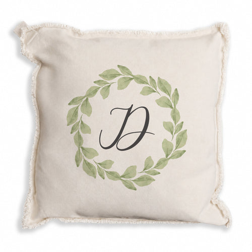 Greenery Laurel Initial Personalized Pillow