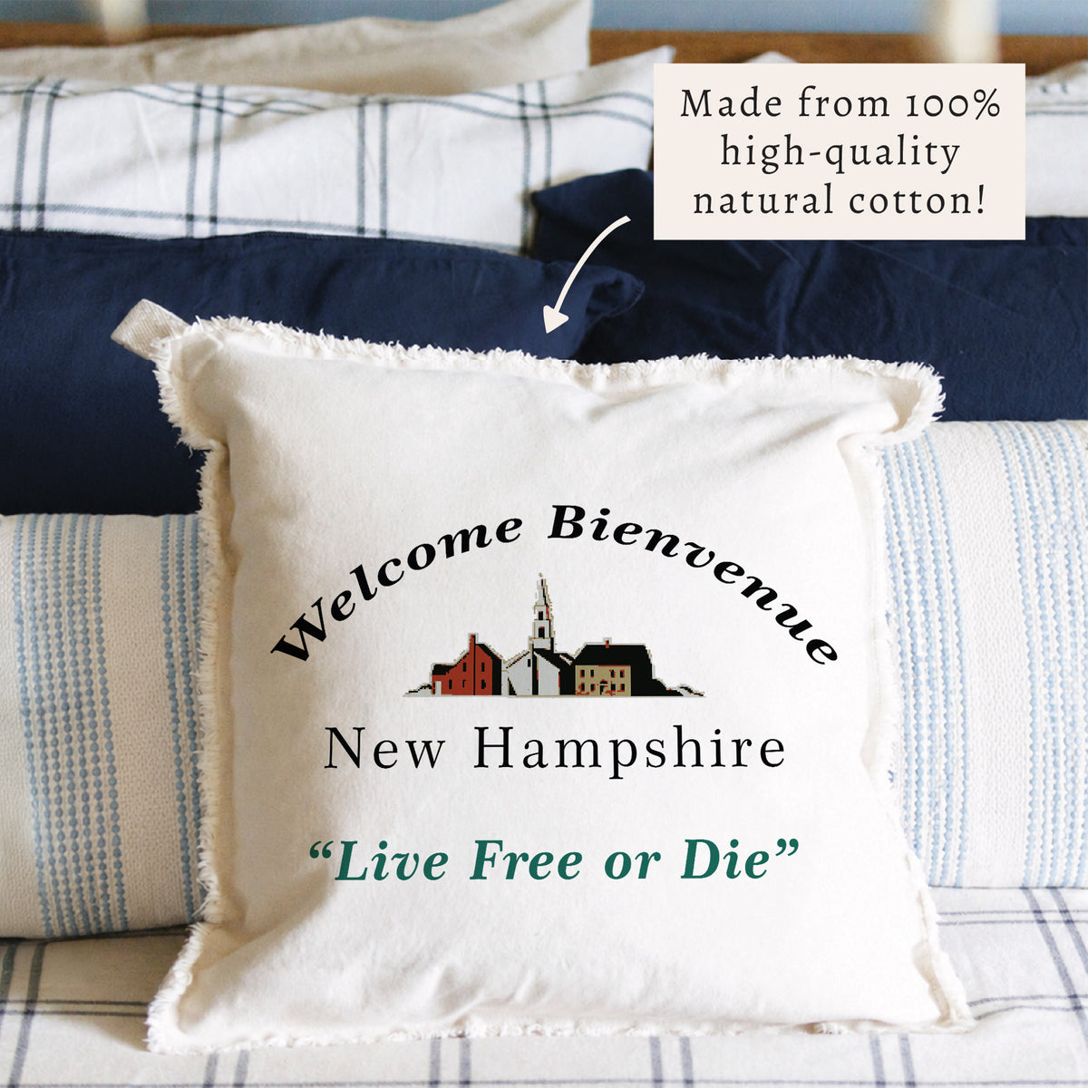 New Hampship Welcome Bienvenue Pillow