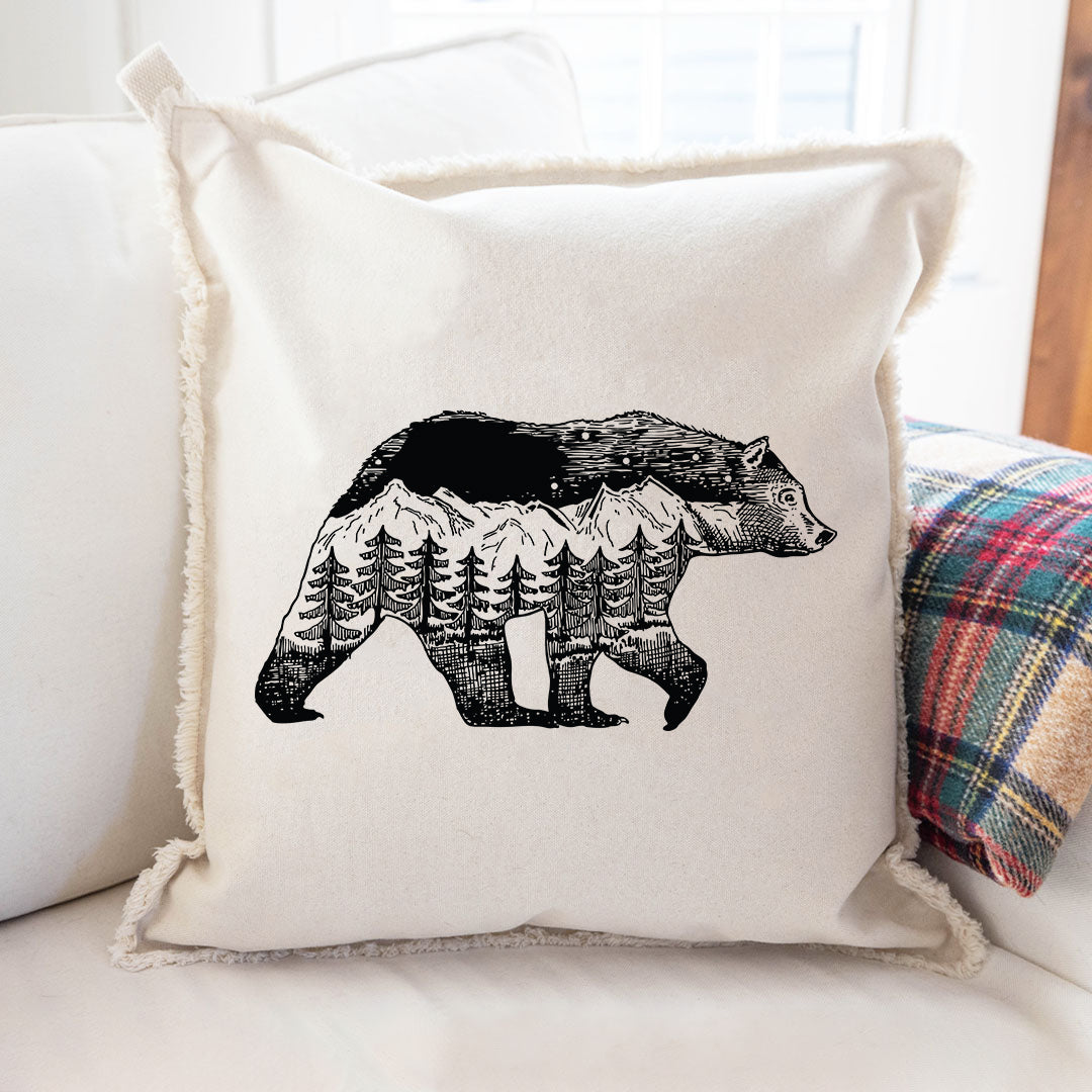Mountain Scape Bear Square Pillow