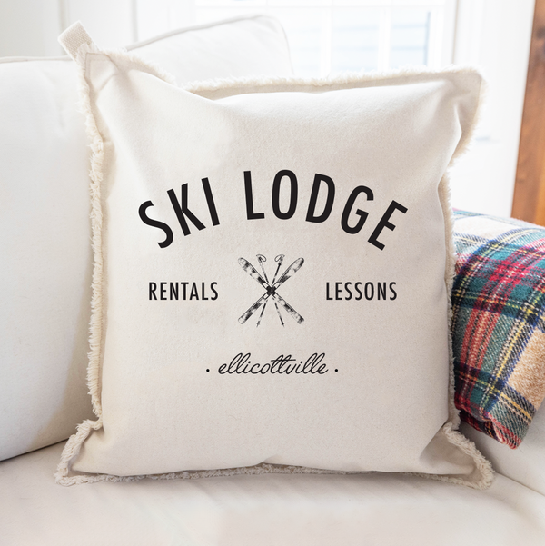 Personalized Ski Lodge Square Pillow