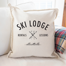 Load image into Gallery viewer, Personalized Ski Lodge Square Pillow
