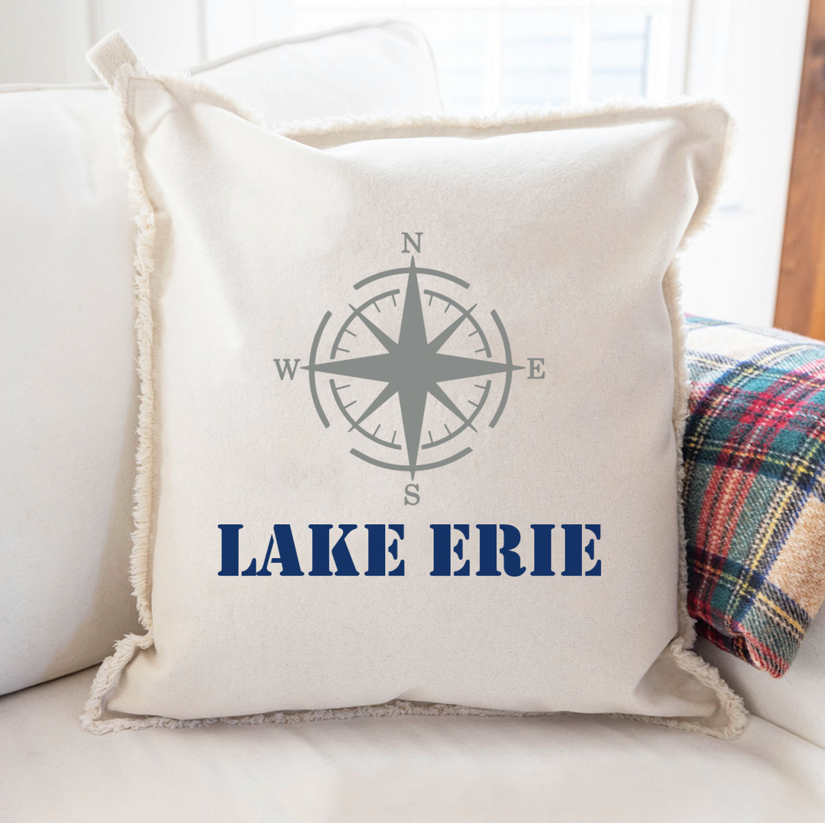 Compass One Line Text Personalized Square Pillow