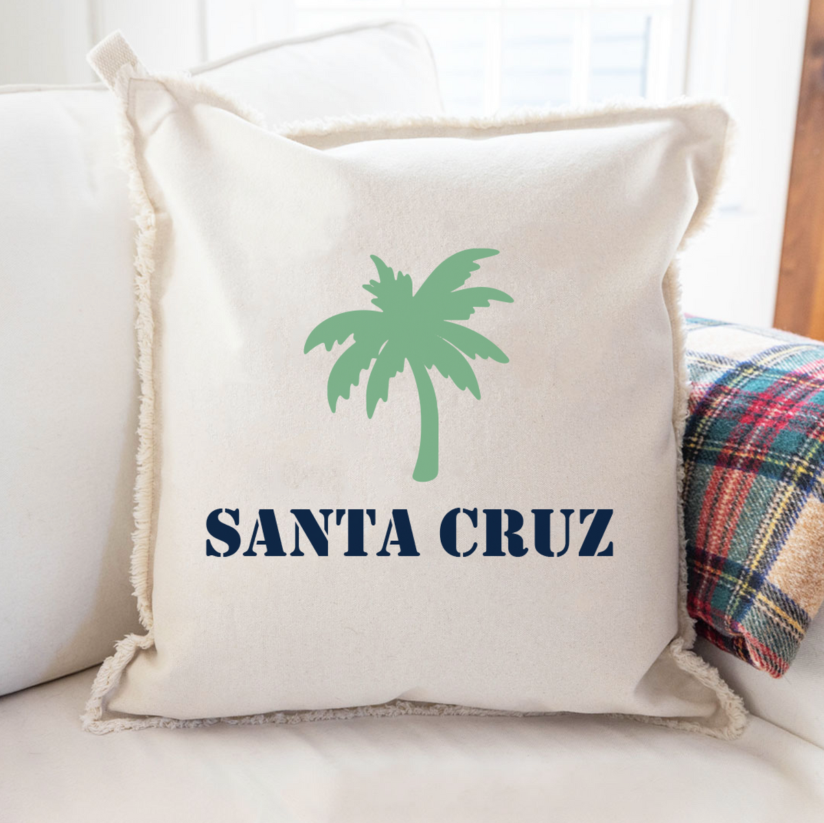 Personalized Palm Tree One Line Text Square Pillow