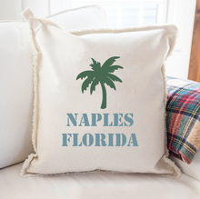 Load image into Gallery viewer, Personalized Palm Tree Two Line Text Square Pillow
