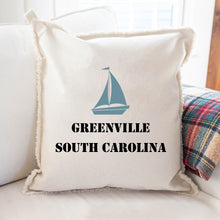 Load image into Gallery viewer, Personalized Sailboat Two Line Text Square Pillow
