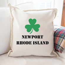 Load image into Gallery viewer, Personalized Shamrock Two Line Text Square Pillow
