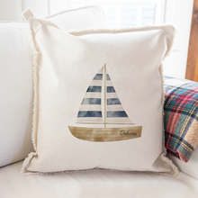Load image into Gallery viewer, Personalized Watercolor Sailboat Square Pillow
