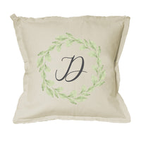 Greenery Laurel Initial Personalized Square Pillow