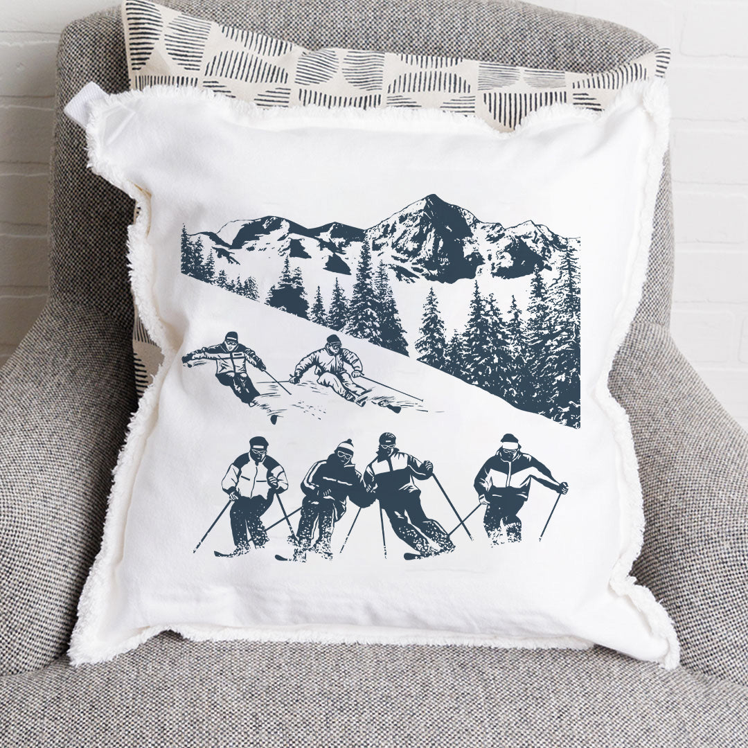 Retro Ski Run Square Pillow