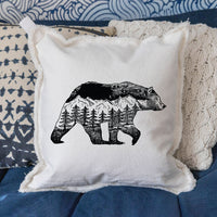 Mountain Scape Bear Square Pillow