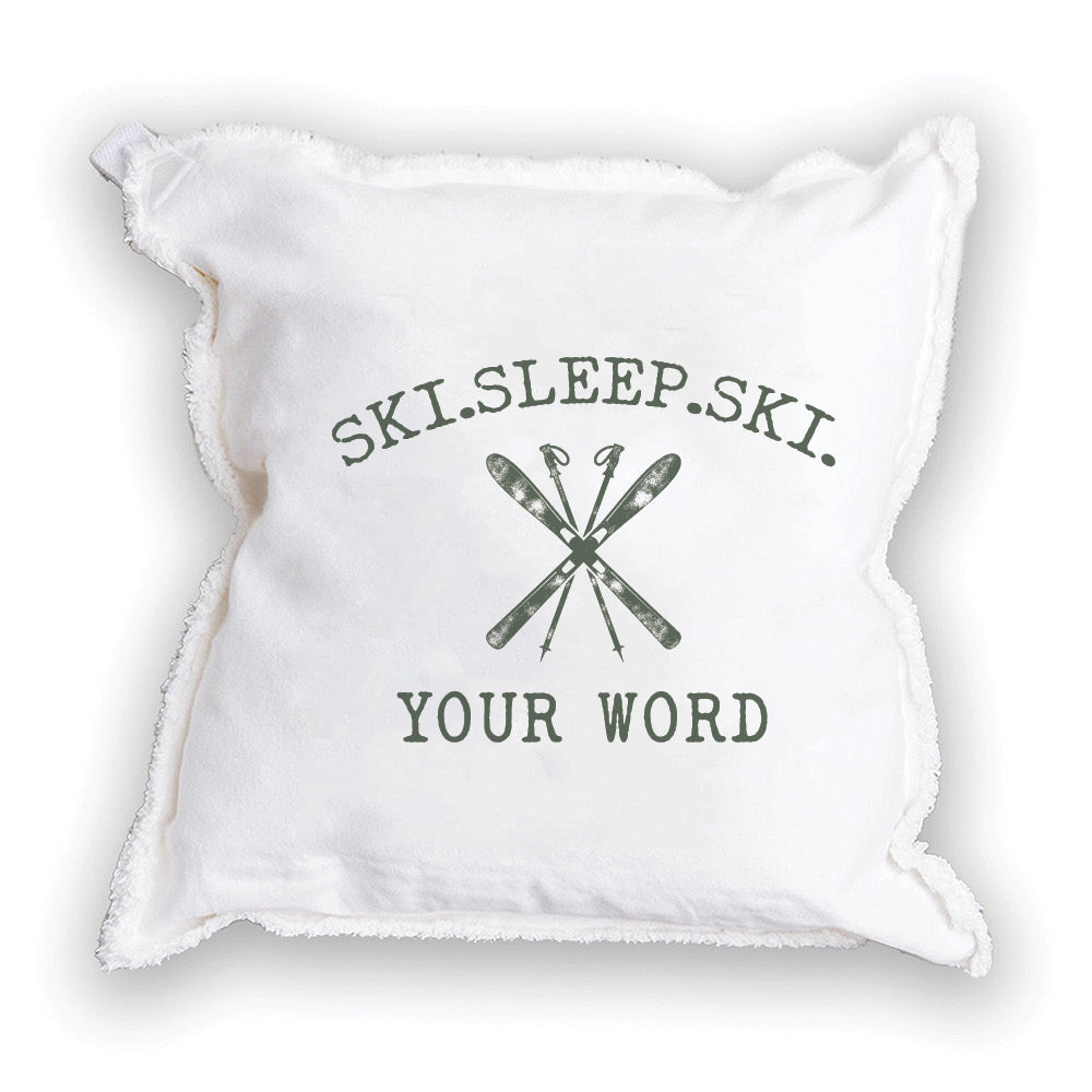 Ski Sleep Ski Personalized Square Pillow