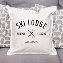 Load image into Gallery viewer, Personalized Ski Lodge Square Pillow

