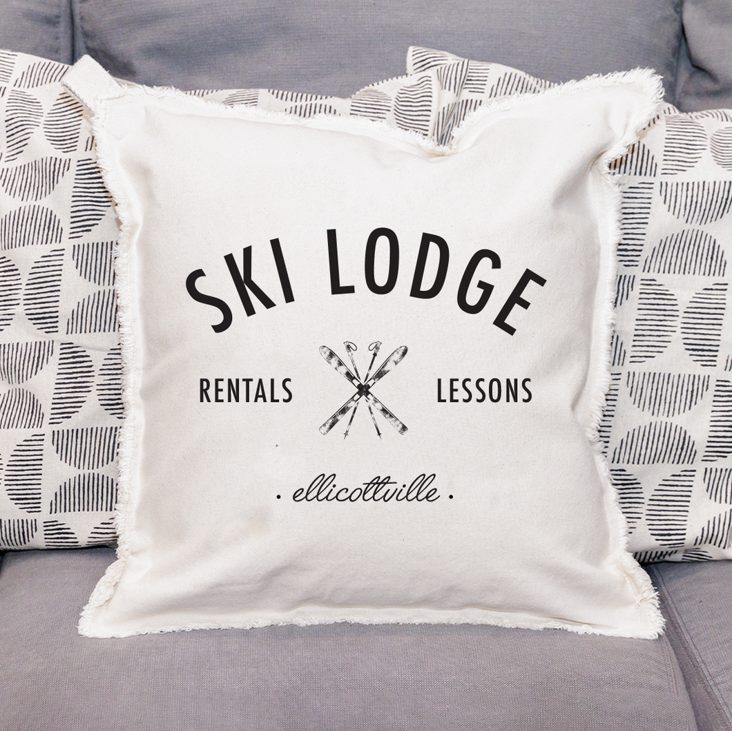 Personalized Ski Lodge Square Pillow
