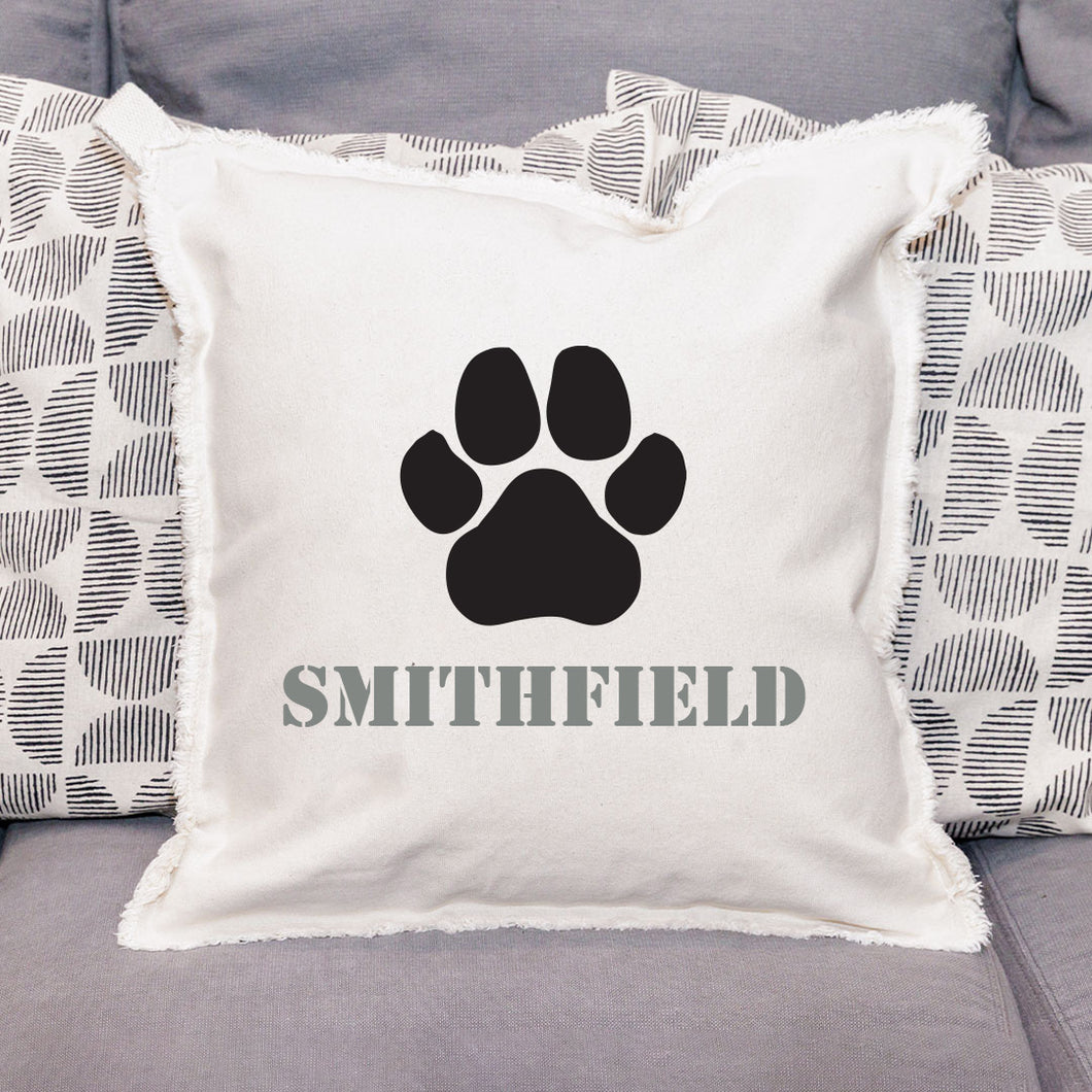 Personalized Paw Print One Line Text Square Pillow