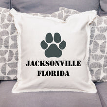 Load image into Gallery viewer, Personalized Paw Print Two Line Text Square Pillow
