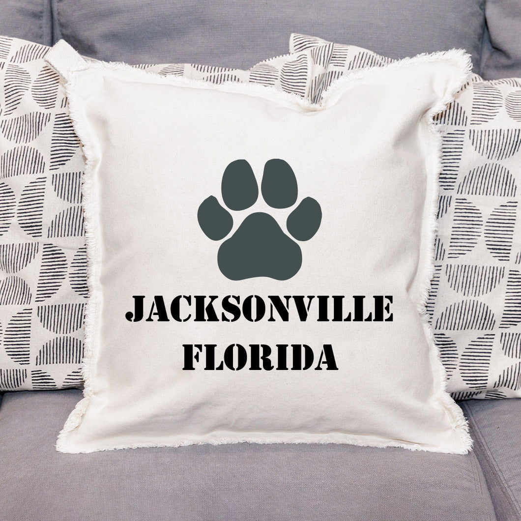 Personalized Paw Print Two Line Text Square Pillow