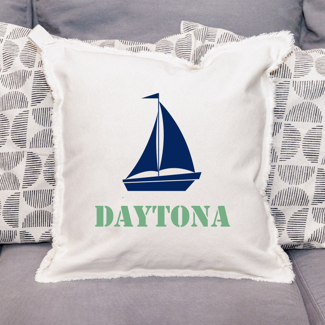 Personalized Sailboat One Line Text Square Pillow