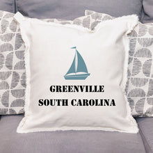Load image into Gallery viewer, Personalized Sailboat Two Line Text Square Pillow
