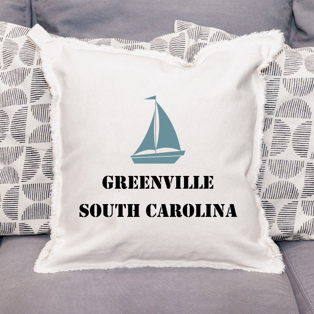 Personalized Sailboat Two Line Text Square Pillow