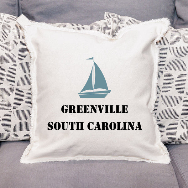 Sailboat Two Line Text Personalized Square Pillow