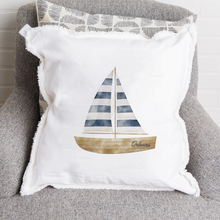 Load image into Gallery viewer, Personalized Watercolor Sailboat Square Pillow
