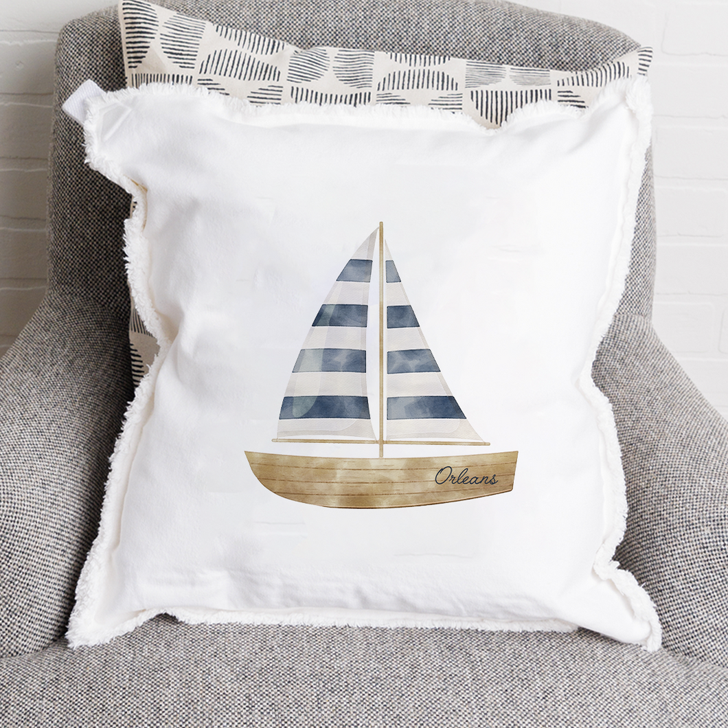 Personalized Watercolor Sailboat Square Pillow