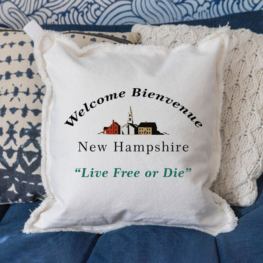 Welcome Bienvenue New Hamphshire Square Pillow